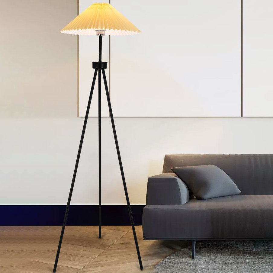 Pleated Canvas Iron Tripod Floor Lamp