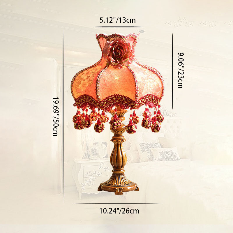 Ornate Fabric Rose Flower Table Lamp
