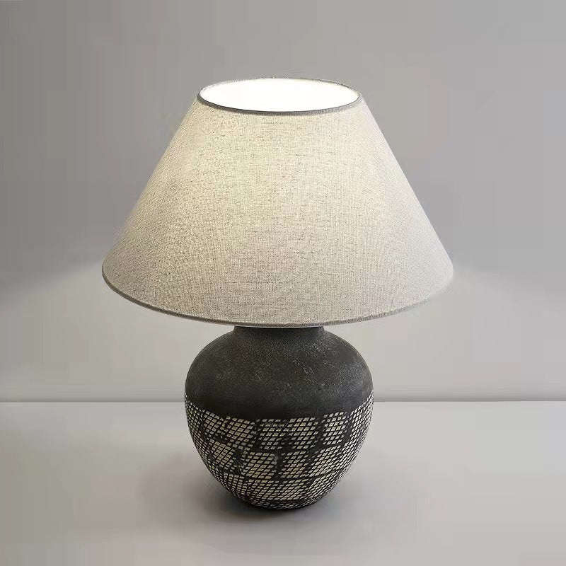 Cone Fabric Round Ceramic Table Lamp