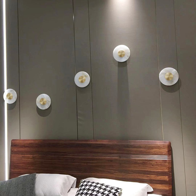 Round Iron Marble Bedroom Wall Lamp
