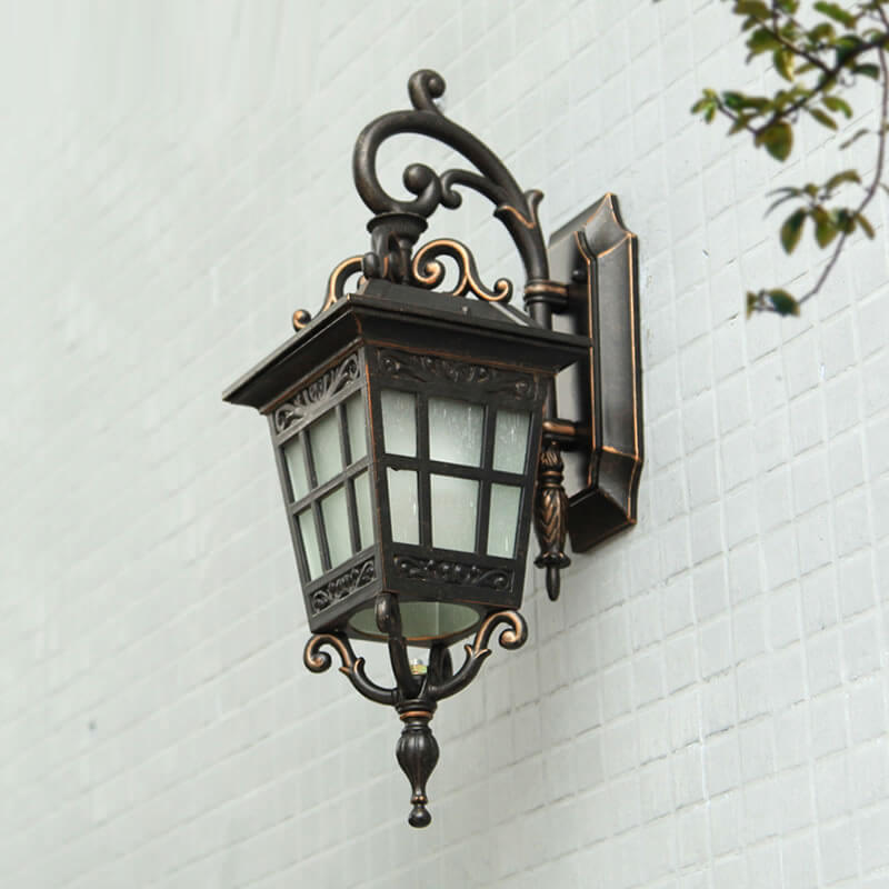 Square Lantern Carved Outdoor Light