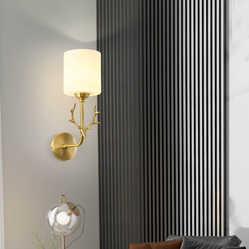 Glass Cylinder Antler Copper Wall Lamp