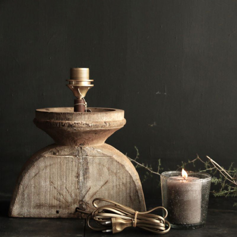 Fabric Dark Distressed Wood Table Lamp