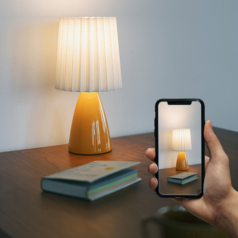 Pleated Fabric Ceramics Bedroom Table Lamp