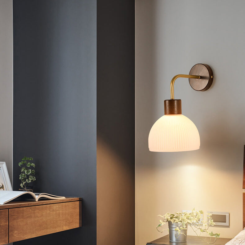 Solid Wood Glass Semicircle Wall Lamp