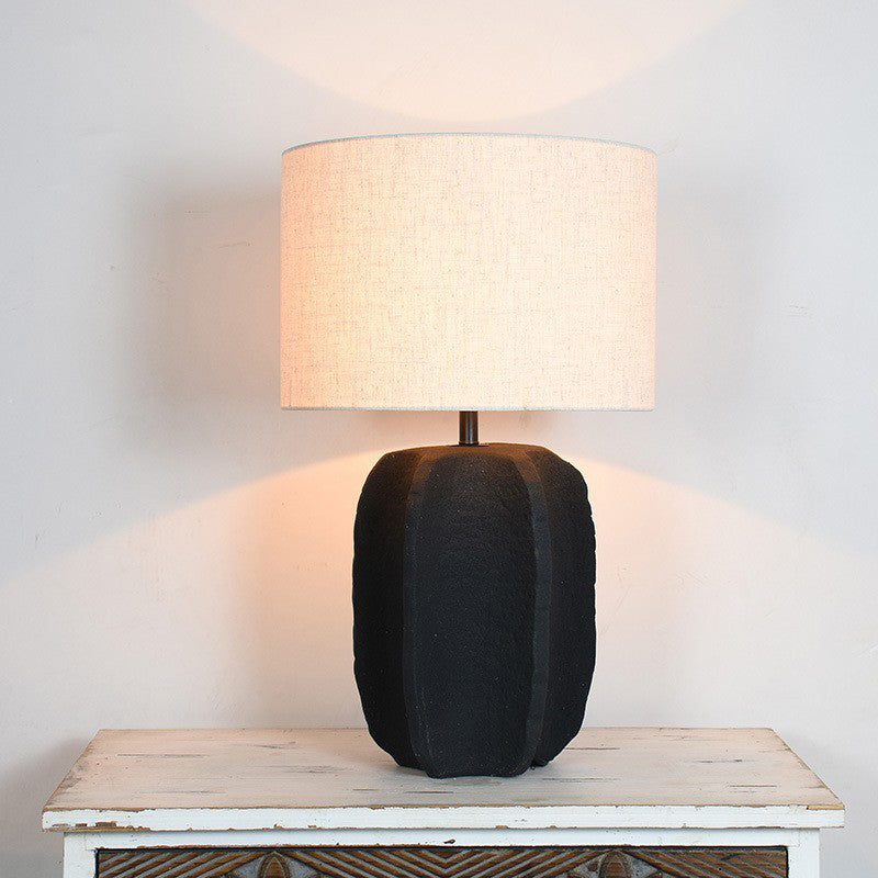 Round Cylinder Ceramic Fabric Table Lamp