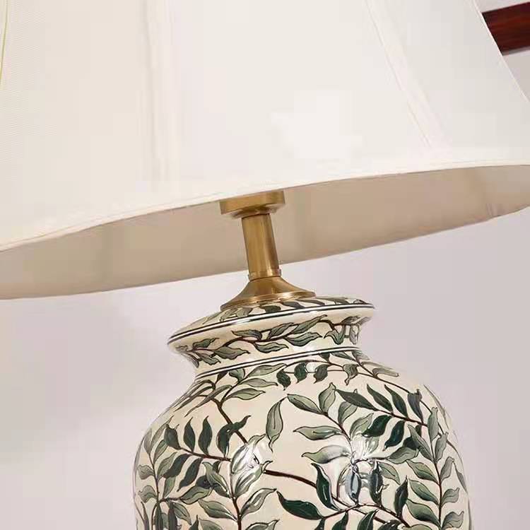 Vase Shaped Fabric Ceramic Table Lamp
