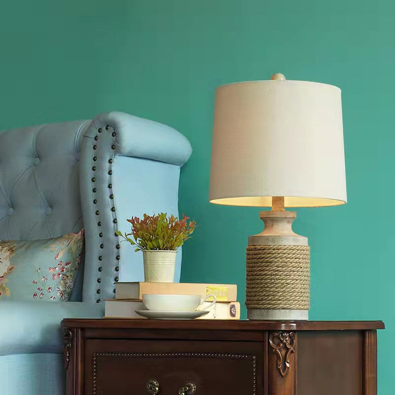 Hemp Rope Wood Fabric Table Lamp
