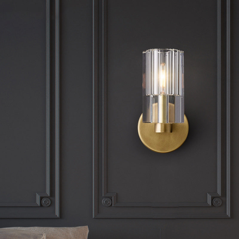 Crystal Cylindrical Brass Wall Lamp