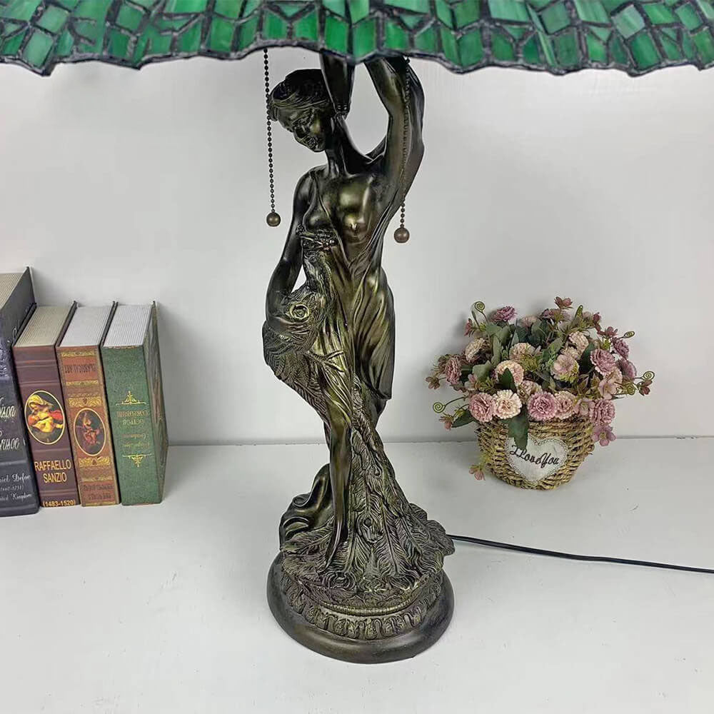 Umbrella Goddess Copper Stained 3-Light Table Lamp