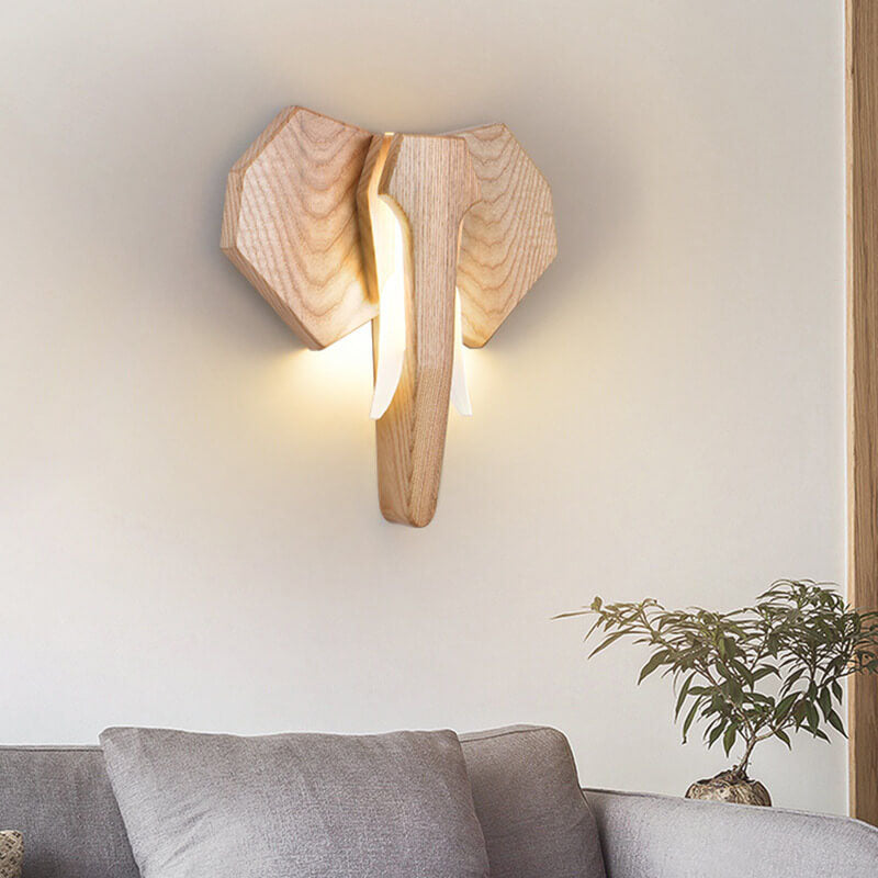 Solid Wood Elephant Shape Wall Lamp
