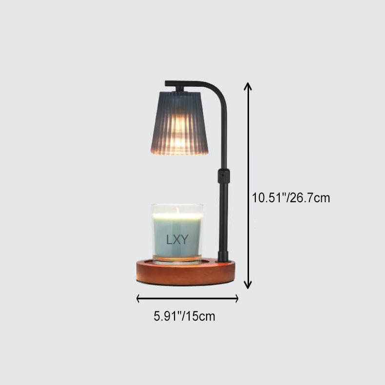Pleated Glass Lampshade Wood Table Lamp