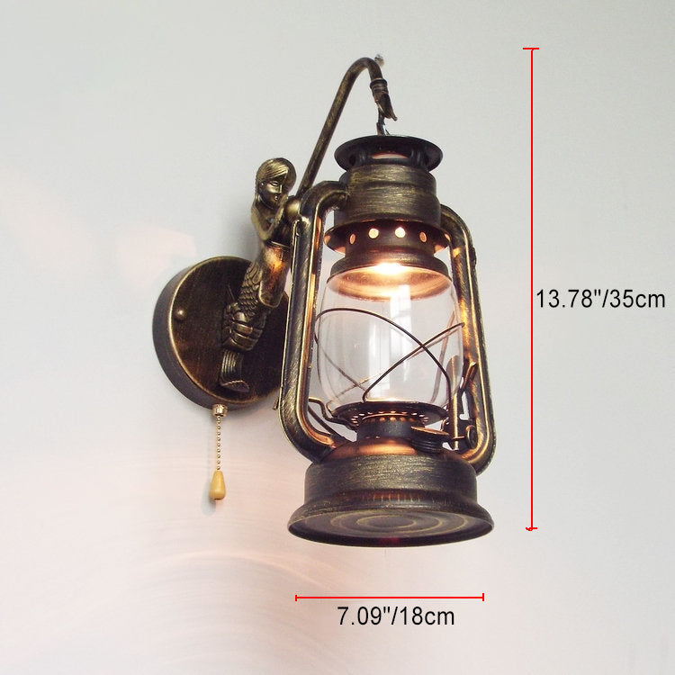 Iron Glass Cylinder Kerosene Wall Lamp