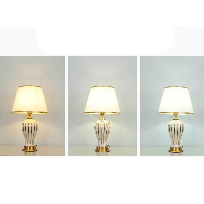 Fabric Dome Oval Ceramic Table Lamp