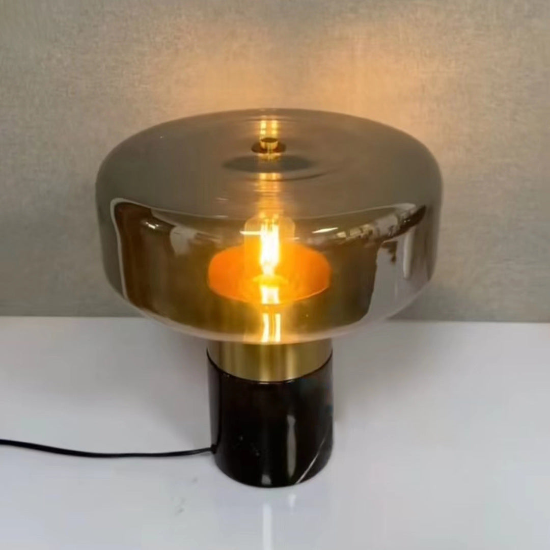 Glass Cylindrical Iron Marble Table Lamp