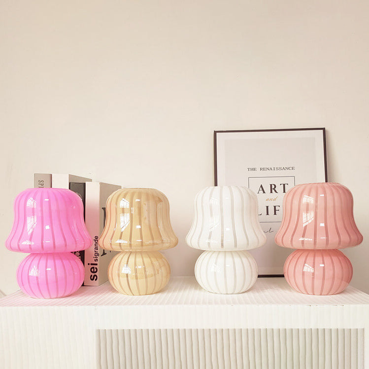Cream Handmade Glass Mushroom Table Lamp