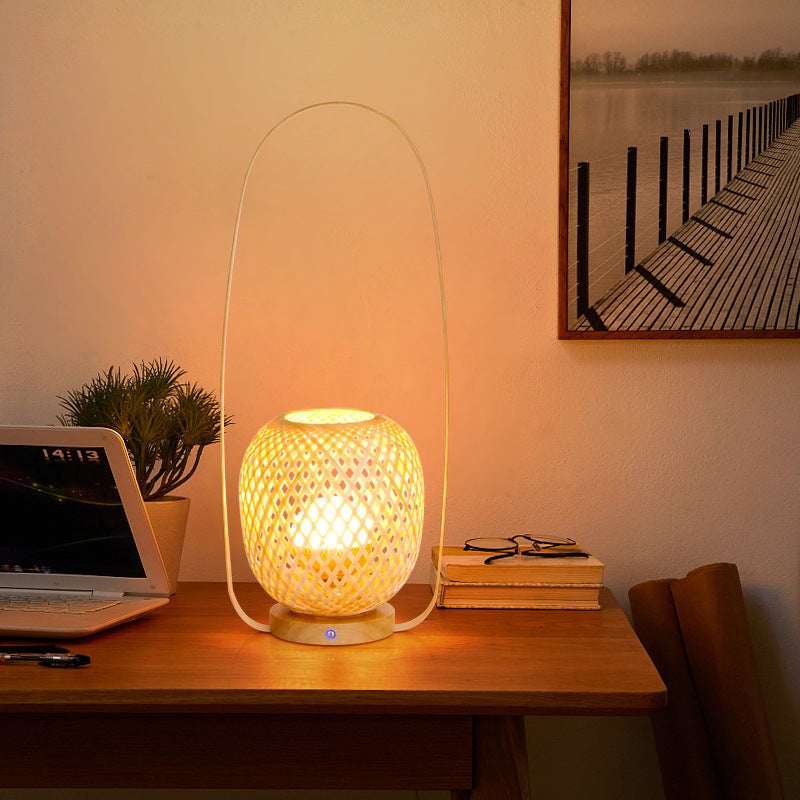 Bamboo Weaving Cage Portable Table Lamp