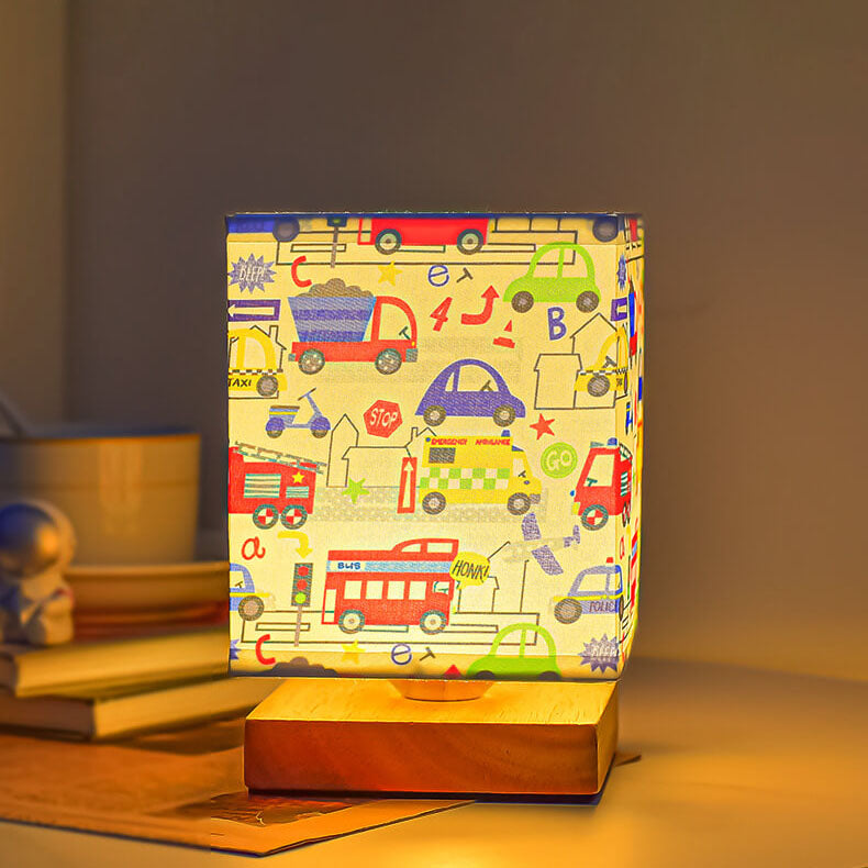 Kids Rectangular Solid Wood Table Lamp