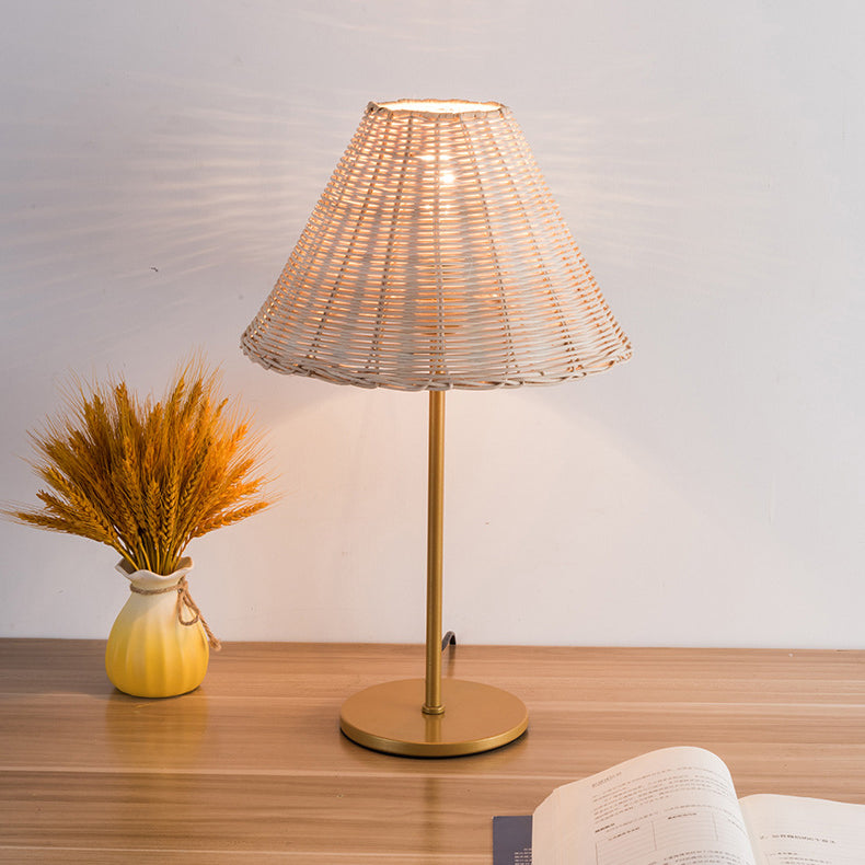 Round Trapezoidal Cylinder Rattan Table Lamp