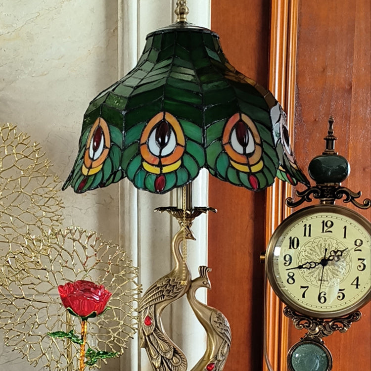 Peacock Glass Copper Bedroom 2-Light Table Lamp