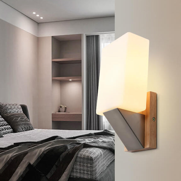 Square Glass Solid Wood Wall Lamp