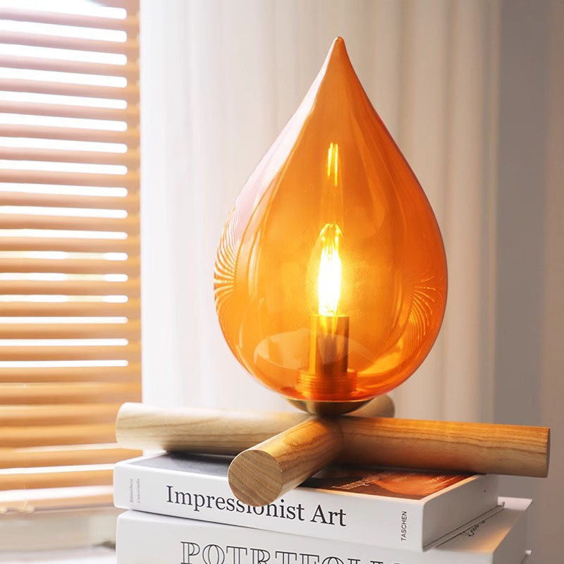 Fire Wood Glass Living Table Lamp