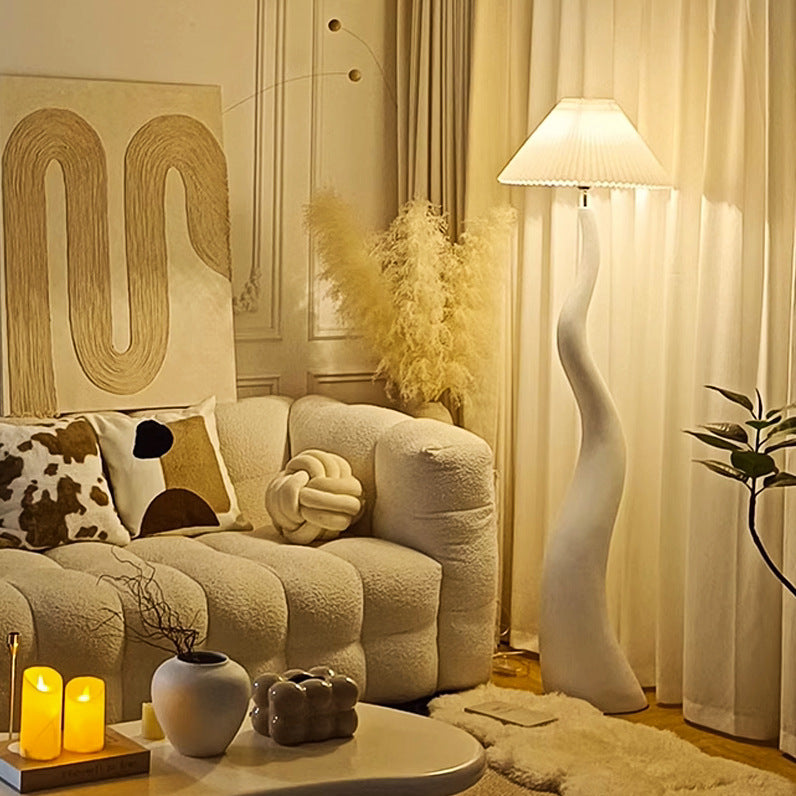 Tapered Waves Resin Fabric Floor Lamp