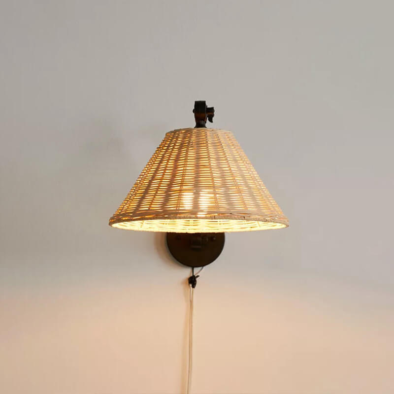 Rattan Cone Iron Swing Wall Lamp