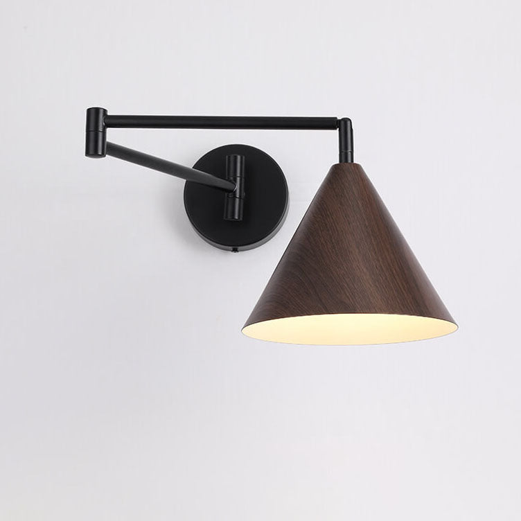 Cone Swing Arm Wood Wall Lamp