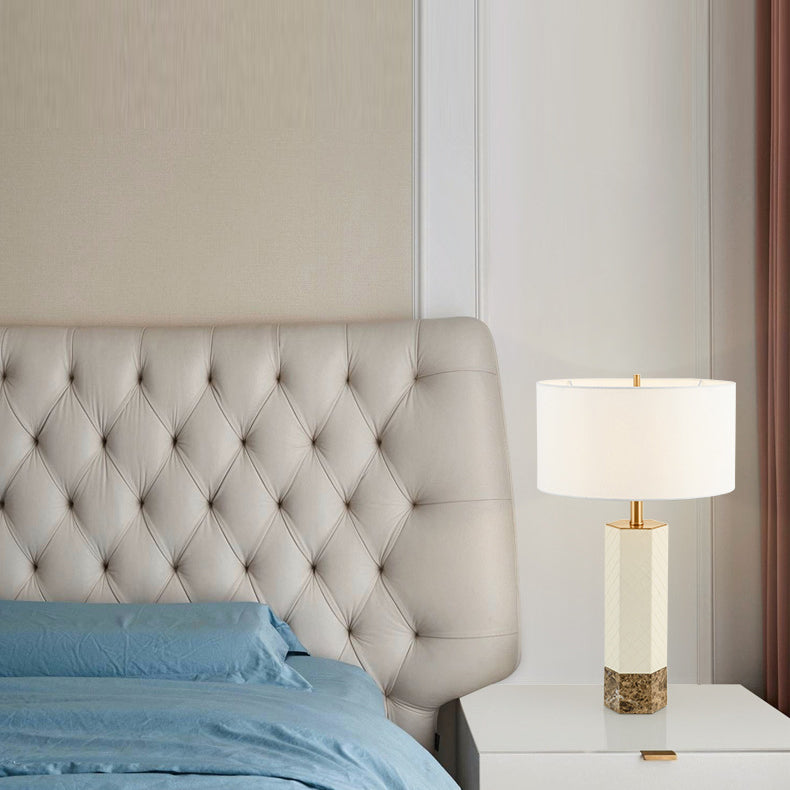 Hexagonal Column Round Marble Table Lamp