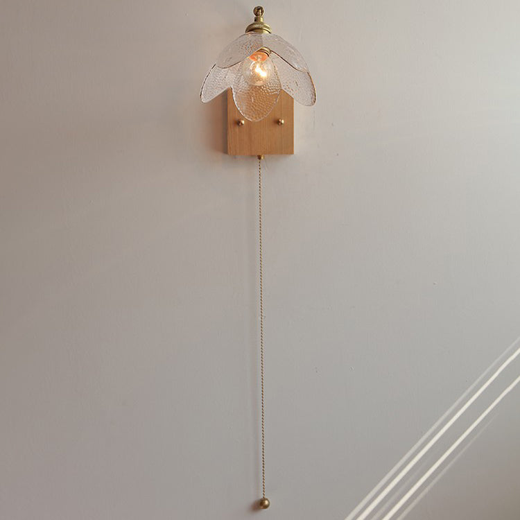 Wood Brass Glass Flower Wall Lamp