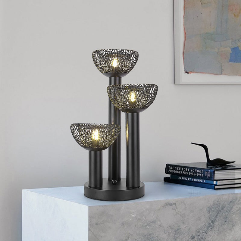 Eclectic Iron Mesh Geometric 3-Light Table Lamp