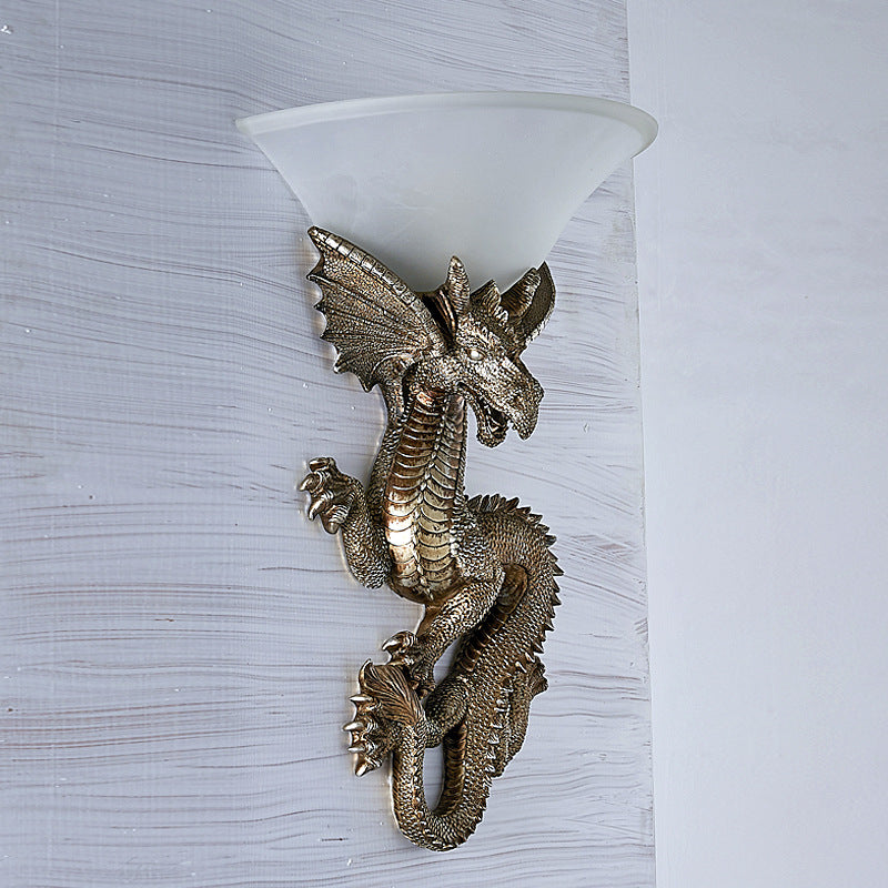 Resin Glass Dragon Semi-Circular Wall Lamp