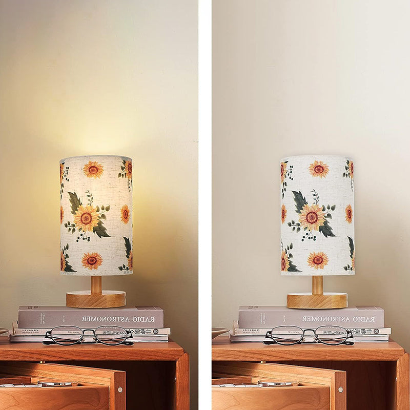 Round Fabric Wood Bedroom Table Lamp