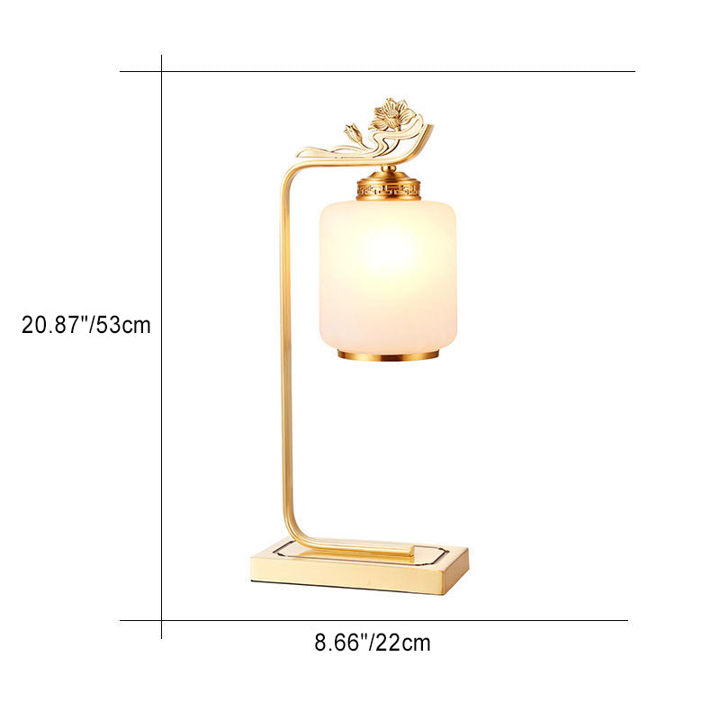 Lotus Cylinder Copper Glass Table Lamp