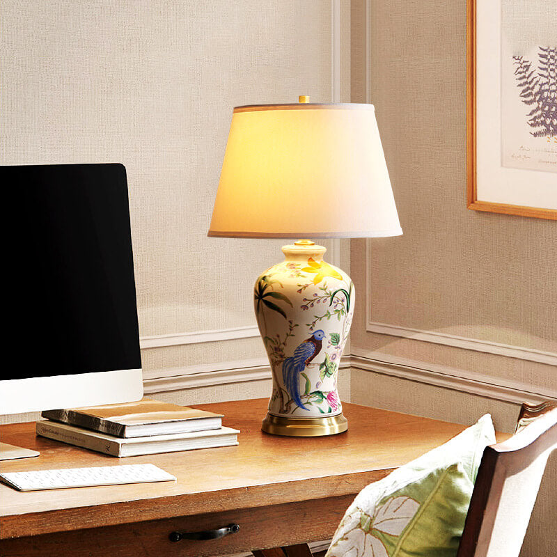 Bird Flower Painted Ceramic Table Lamp