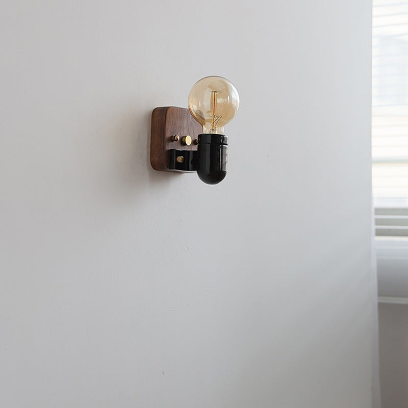 Ceramic Round Glass Wood Wall Lamp
