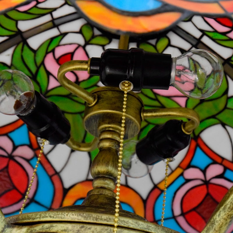 Peach Stained Glass Dome 4-Light Table Lamp