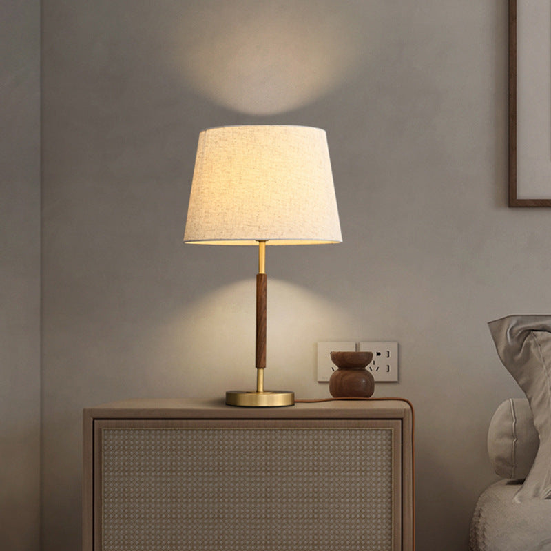Brass Fabric Cylinder Bedside Table Lamp