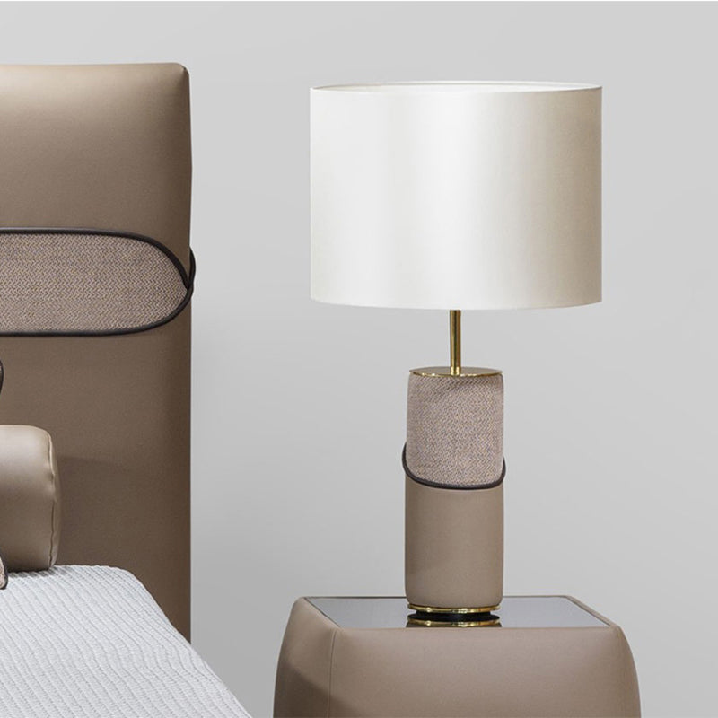 Fabric Leather Cylinder Bedroom Table Lamp