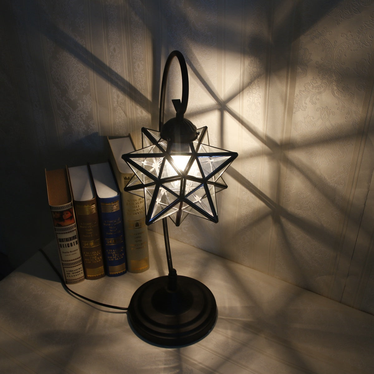 Pentagram Iron Glass Bedroom Table Lamp