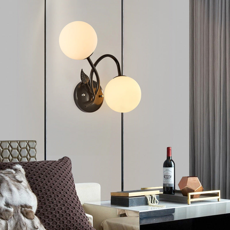 Branch Leaf Glass Ball 2-Light Wall Lamp