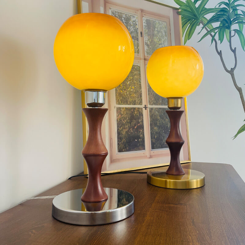 Spherical Glass Wood Table Lamp