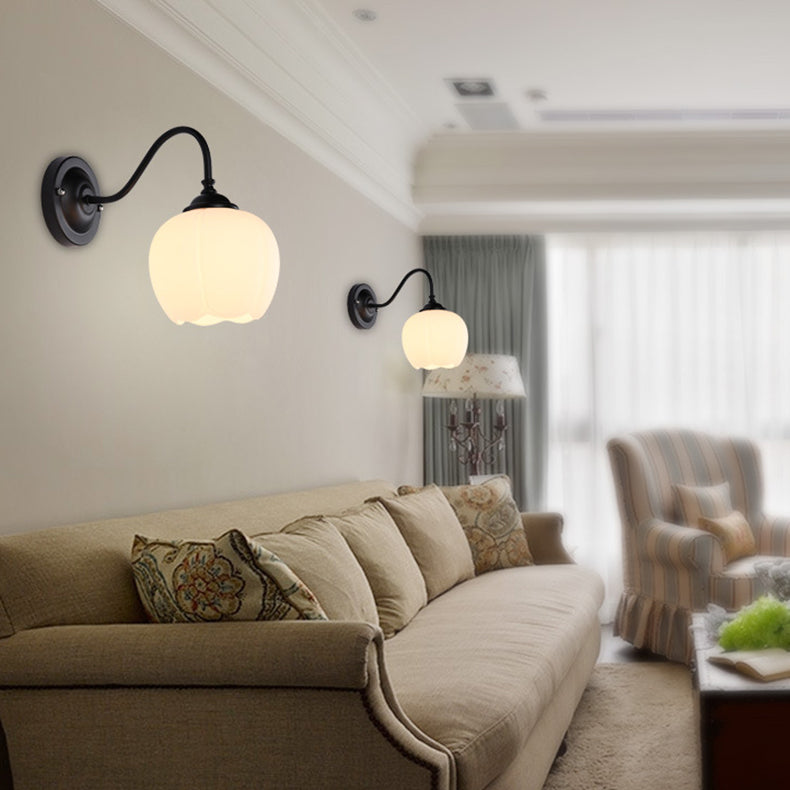 Floral Iron Glass Bedroom Wall Lamp
