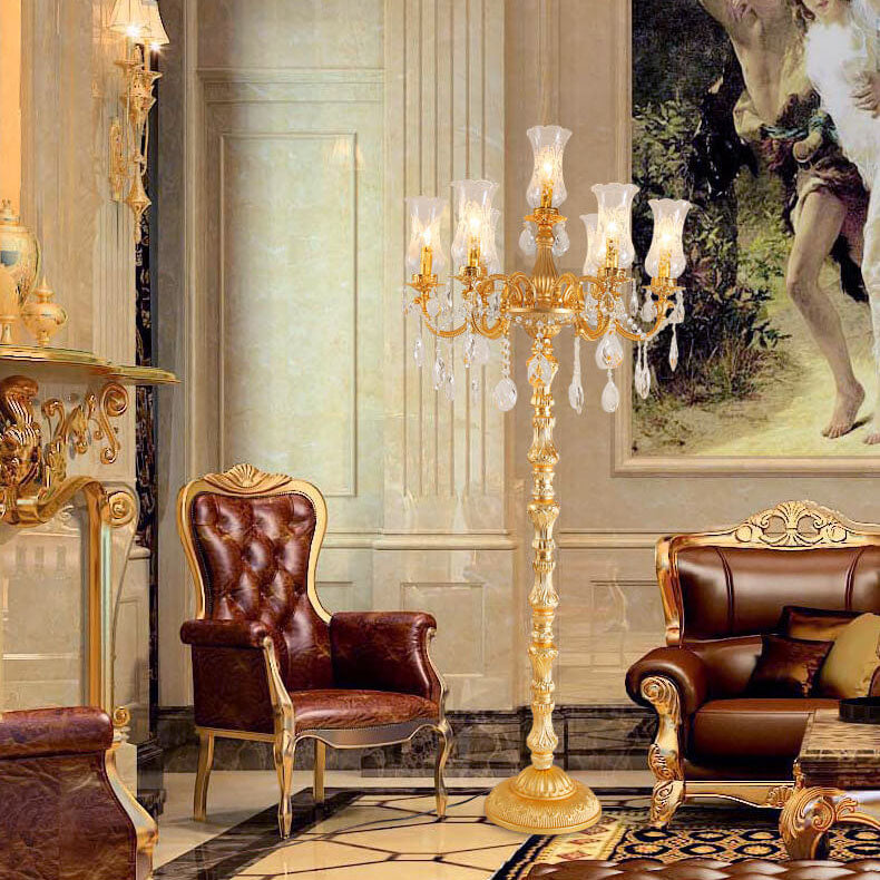 Traditional Luxury Golden Crystal 7-Light Floor Lamp