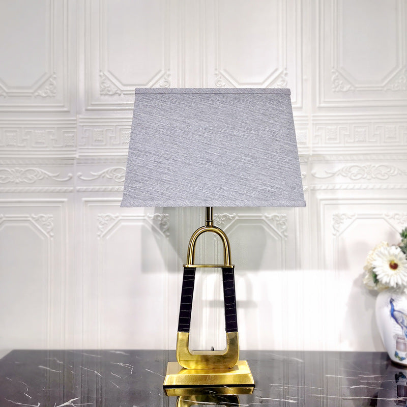 Rectangular Metal Leather Fabric Table Lamp