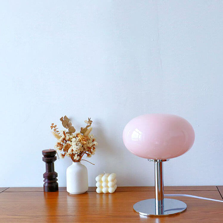 Cream Round Glass Table Lamp