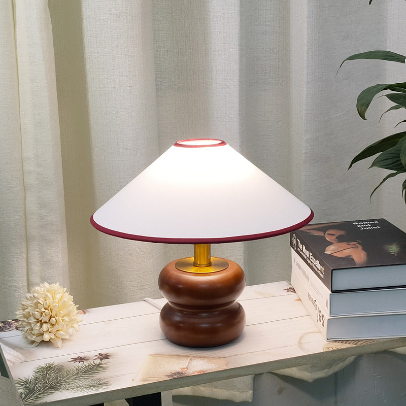 Fabric Cone Solid Walnut Table Lamp