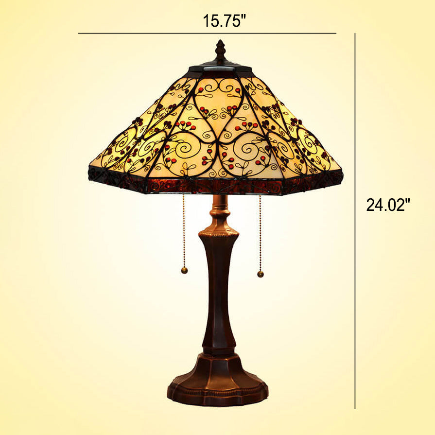 Hexagonal Vine Stained Glass 2-Light Table Lamp