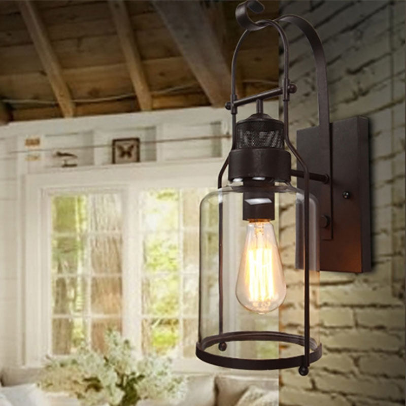 Iron Glass Cylinder Hallway Wall Lamp